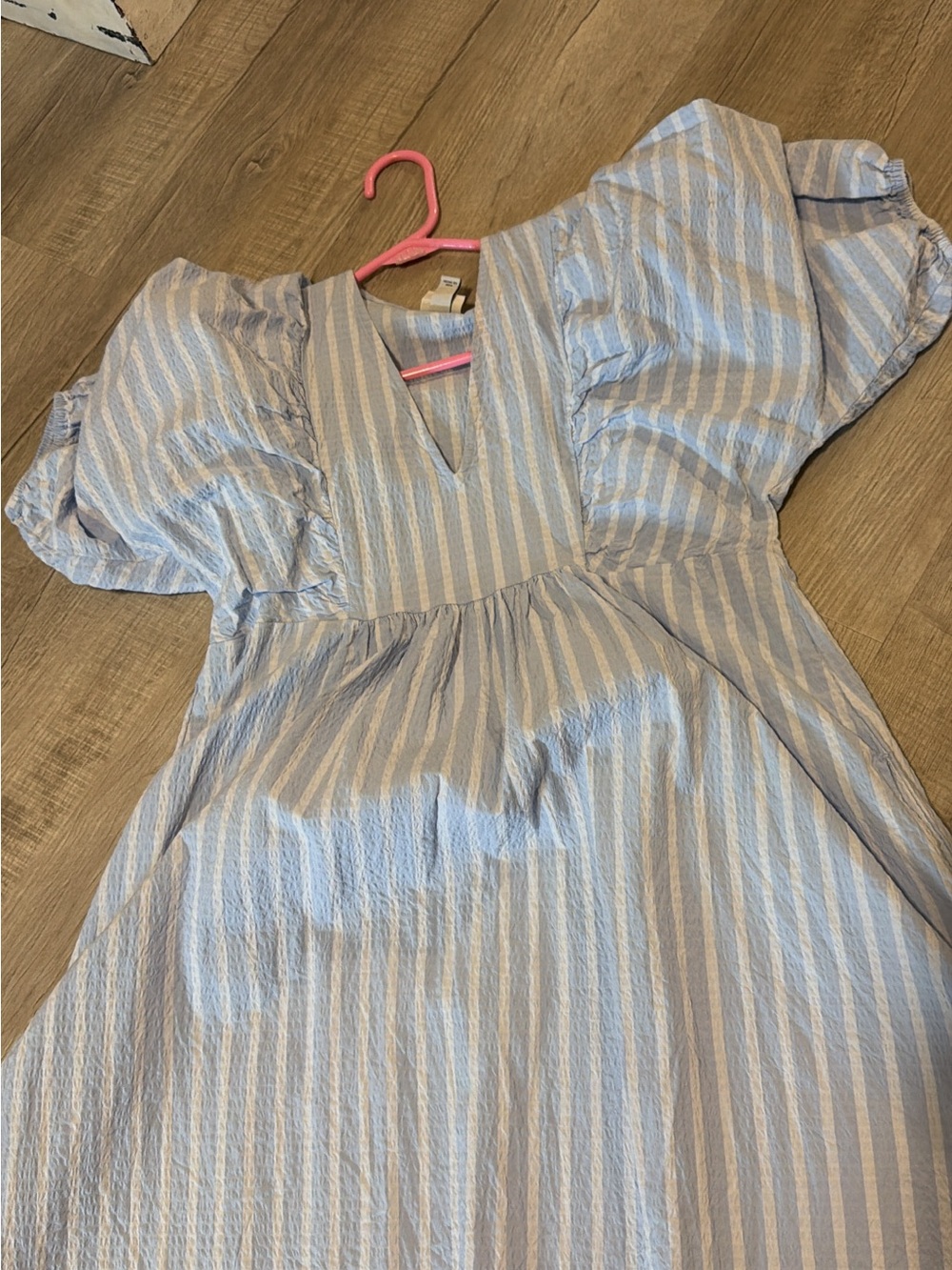 a new day Blue and White Striped Puff-Sleeve Dress